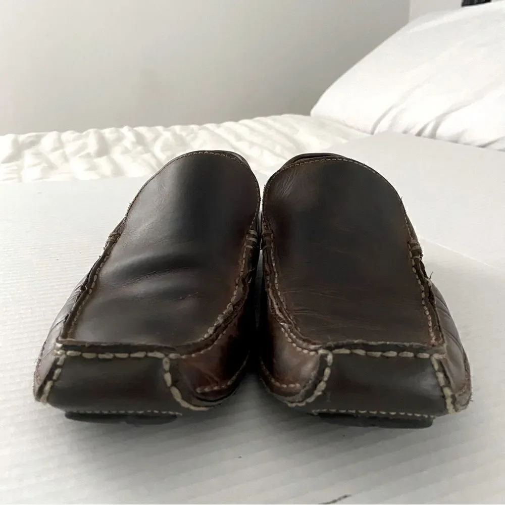 Franco Fortini Men 9.5 Max Brown‎ Distressed Leather Driver Slip-on Loafers